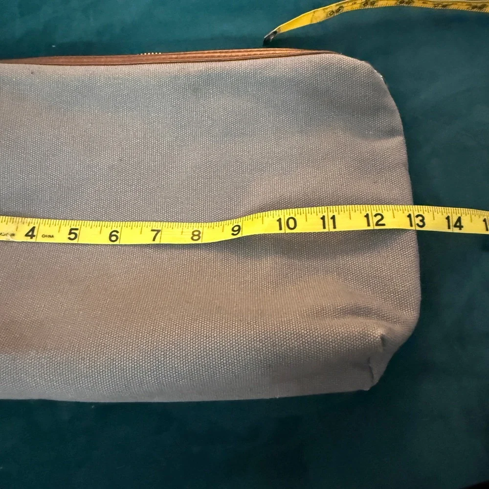 Antik‎ Kraft Taupe Canvas Clutch Bag Purse with Brown Trim and Zipper Closure